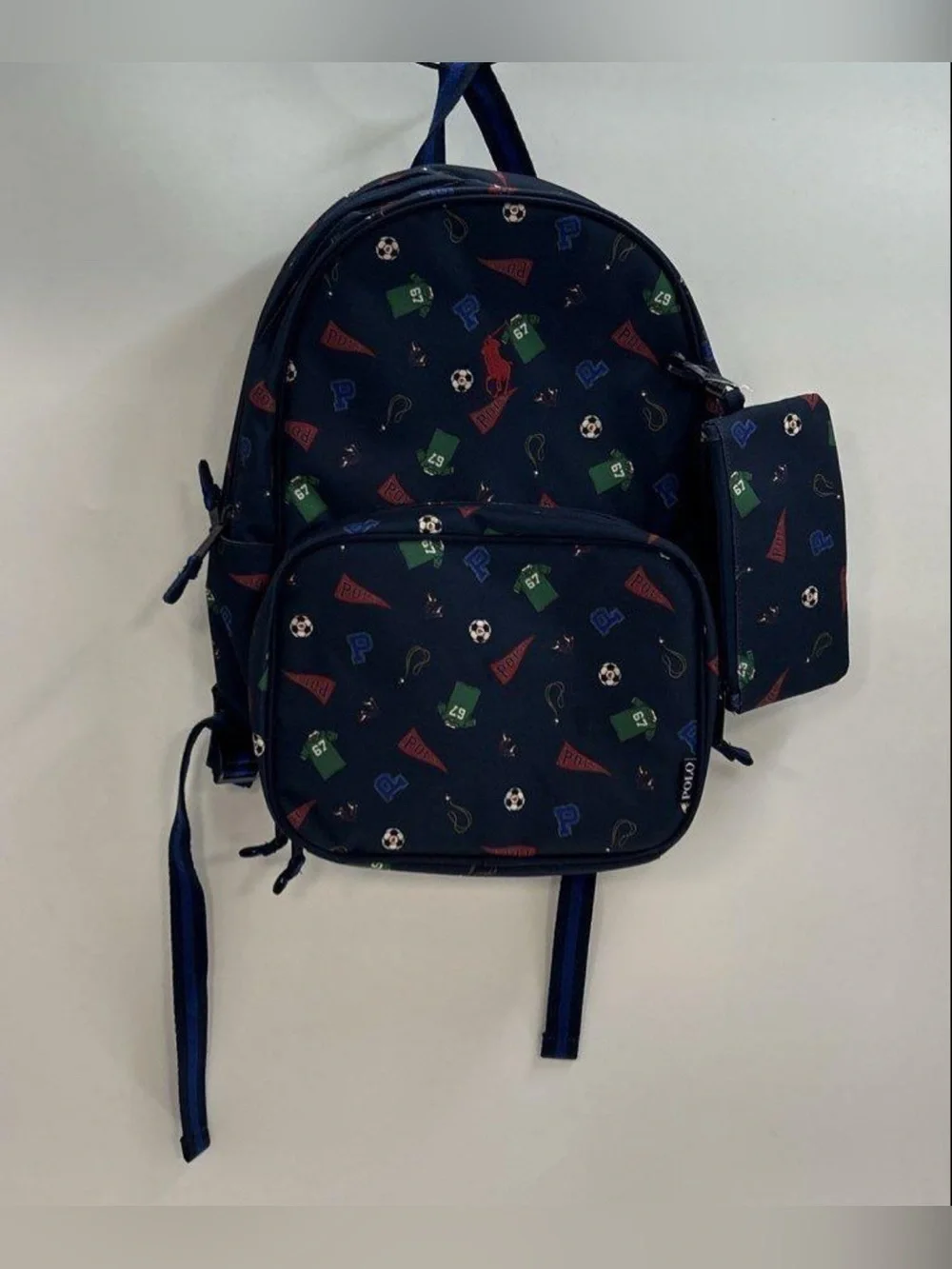 Polo Ralph Lauren Soccer Print YOUTH Backpack with Matching Pouch EUC